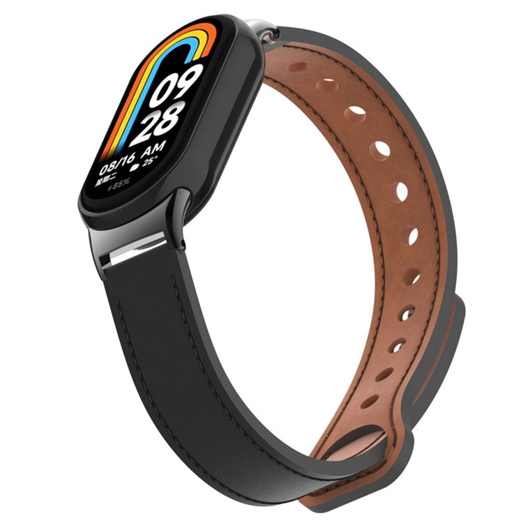 For Xiaomi Smart Band 9 NFC / 9 / 8 NFC / 8 Genuine Cow Leather Watch Band Strap Replacement with Connector - Black