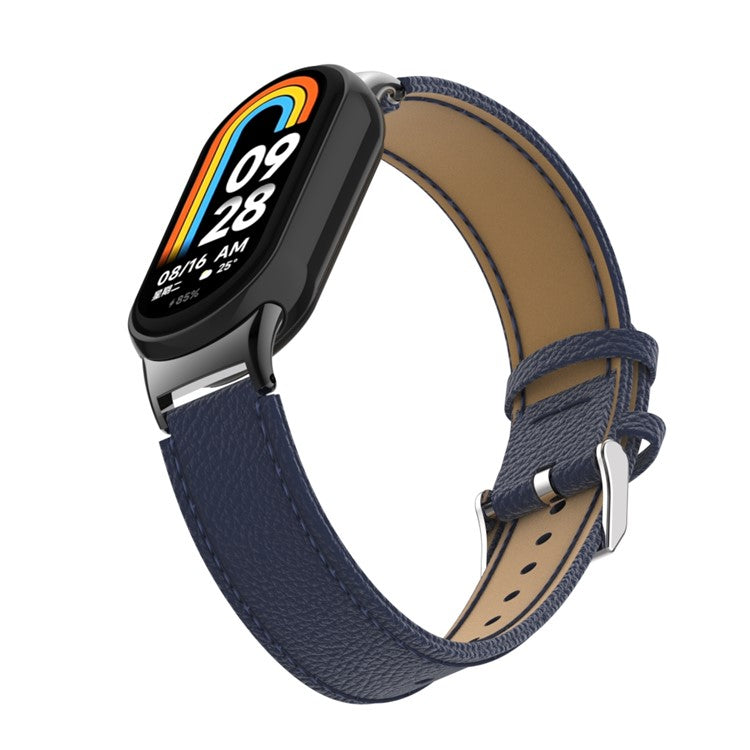 For Xiaomi Smart Band 9 NFC / 9 / 8 NFC / 8 Genuine Cow Leather Watch Band Watch Strap with Connector - Blue