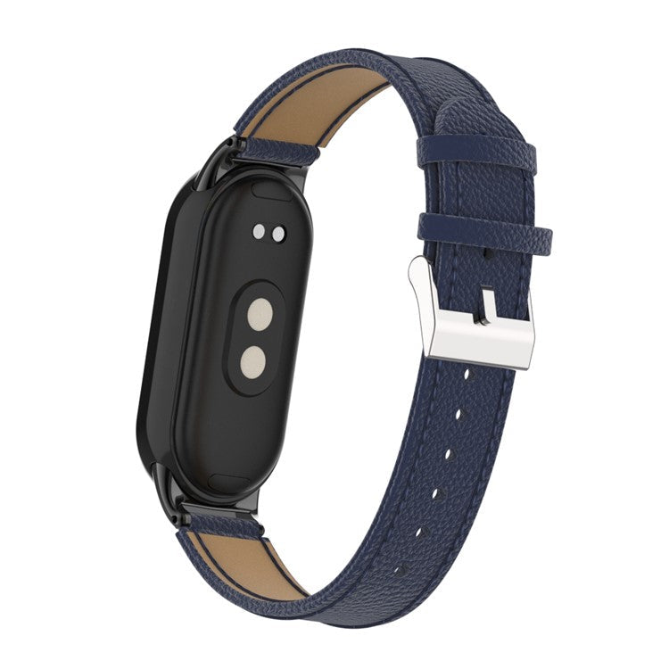 For Xiaomi Smart Band 9 NFC / 9 / 8 NFC / 8 Genuine Cow Leather Watch Band Watch Strap with Connector - Blue