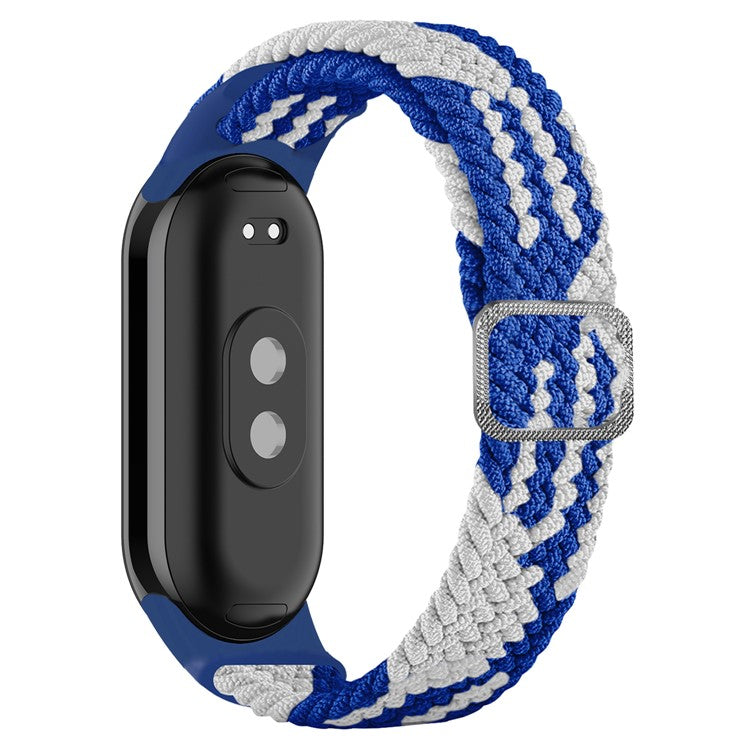 For Xiaomi Smart Band 9 NFC / 9 / 8 NFC / 8 Stretchy Nylon Watch Band Adjustable Braided Sport Strap - Blue+White