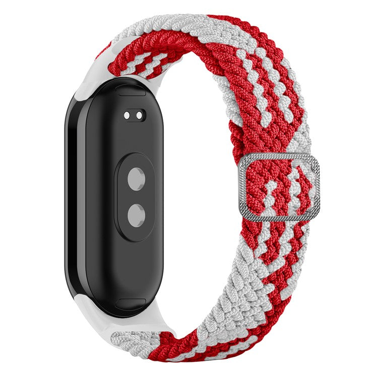 For Xiaomi Smart Band 9 NFC / 9 / 8 NFC / 8 Stretchy Nylon Watch Band Adjustable Braided Sport Strap - Red+White