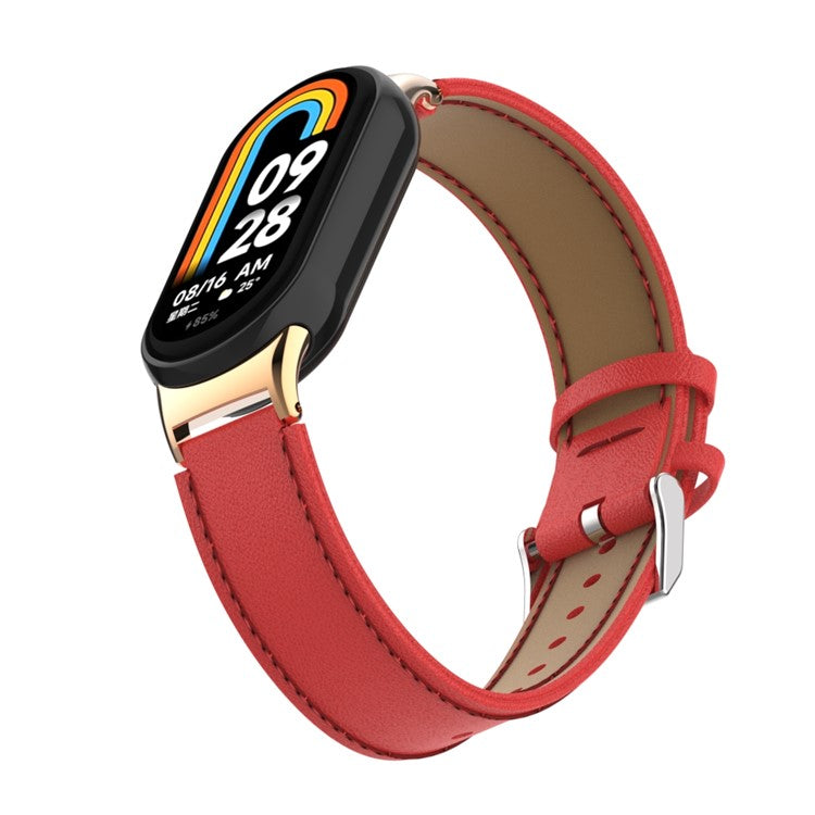For For Xiaomi Smart Band 9 NFC / Band 9 / Band 8 NFC / Band 8 Watch Strap Leather Watch Band Bracelet with Connector - Red