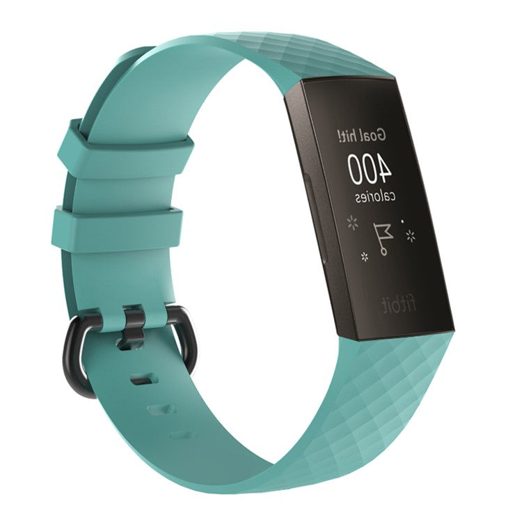 Geometric Pattern Soft Silicone Watchband Wrist Strap Replace Part for Fitbit Charge 4 / 3 - Cyan