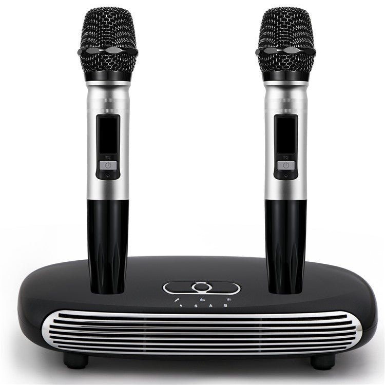 K8 Dual Wireless Microphones Mini Family Home Karaoke System Singing Machine Box - Black/US Plug