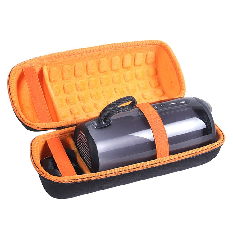 Portable Hard EVA Storage Case for JBL Pulse 5, Bluetooth Speaker Travel Carrying Bag with Shoulder Strap - Black / Orange