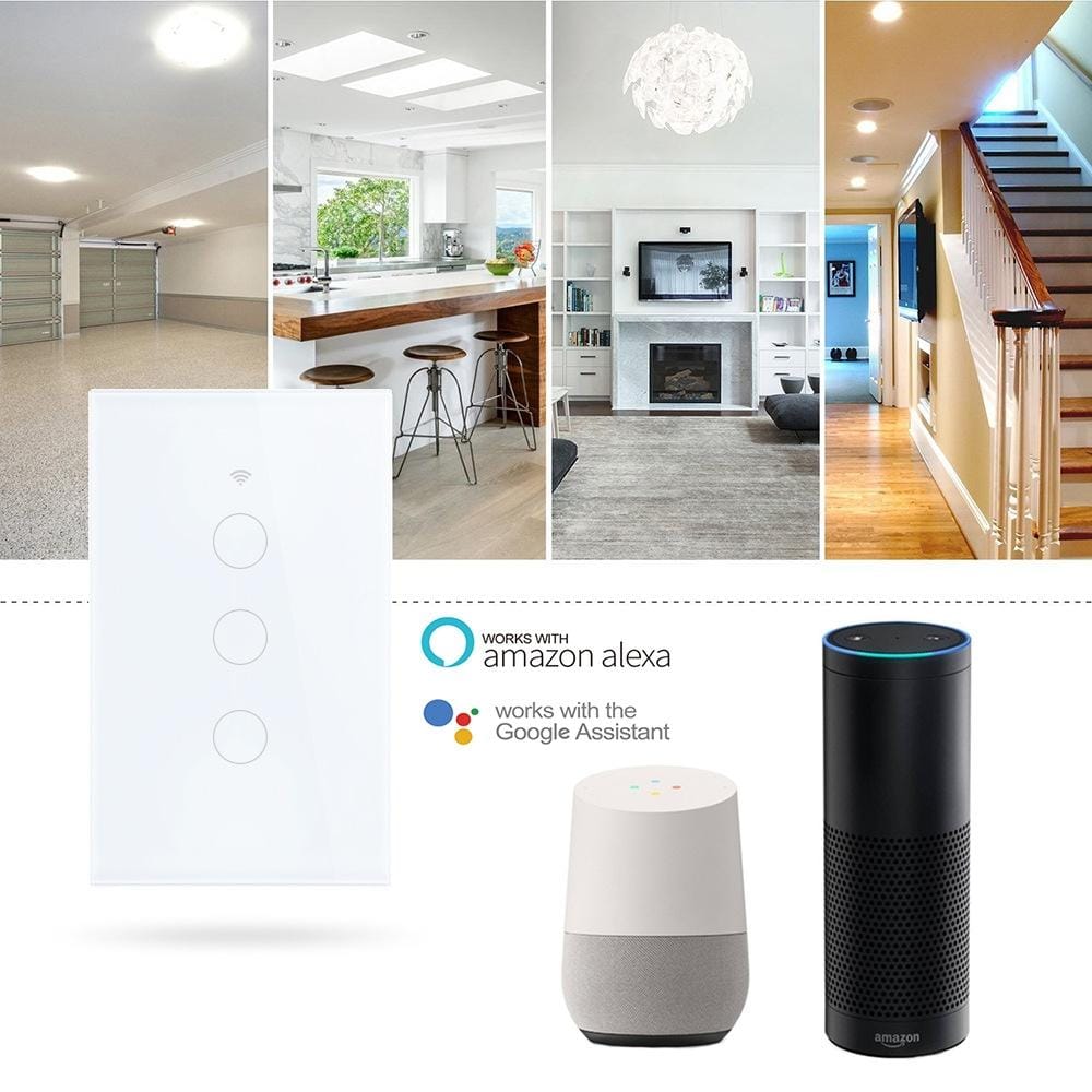 TC120 Wifi Smart Light Switch Glass Screen Touch Panel Voice Control Wireless Wall Switch Work with Alexa Echo / Google Home (Gold)