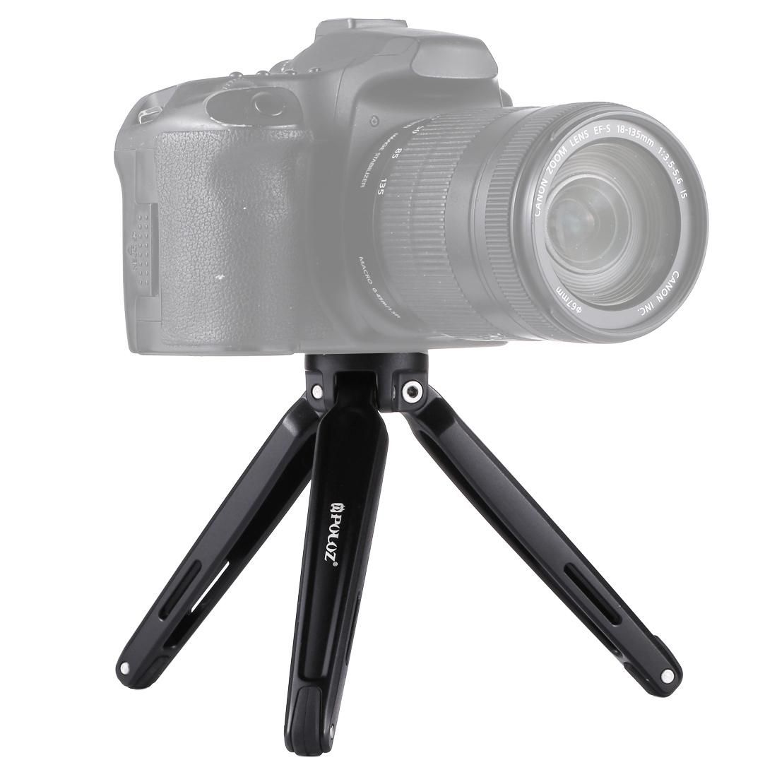 PULUZ Pocket Mini Metal Desktop Tripod Mount with 1/4 inch to 3/8 inch Thread Adapter Screw for DSLR & Digital Cameras, Adjustable Height: 4.5-15cm, Max Load: 20kg (Black)