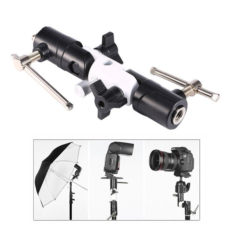 '-3/8" Flash Shoe Swivel Umbrella Holder Light Stand Bracket with Screw Adapters U Type DSLR Camera Accessories - UNIQKART