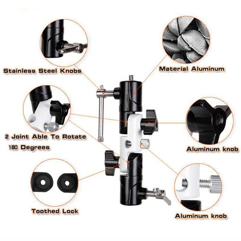 '-3/8" Flash Shoe Swivel Umbrella Holder Light Stand Bracket with Screw Adapters U Type DSLR Camera Accessories - UNIQKART