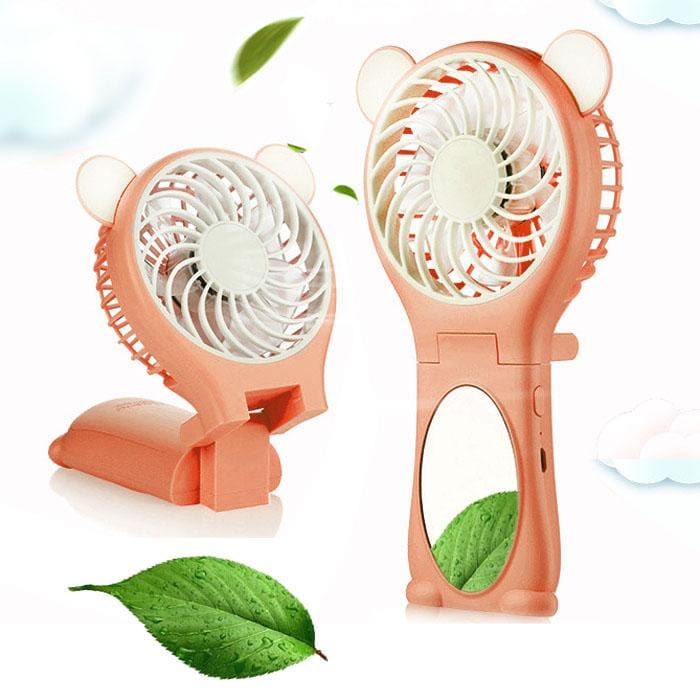 Bear Shaped Multi-function Portable Rechargeable Folding Mini USB Fan with Mirror (Orange)