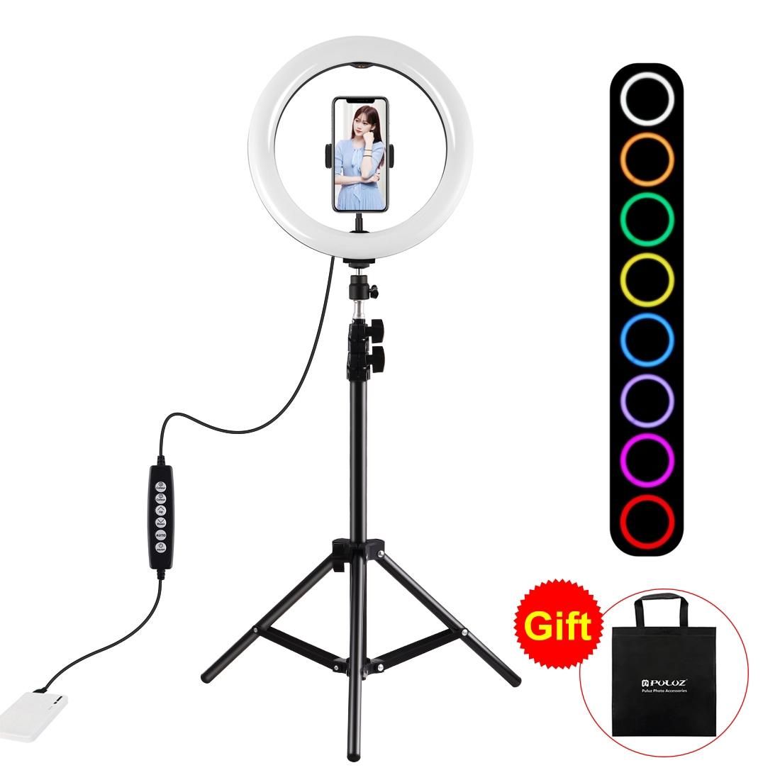 PULUZ 1.1m Tripod Mount + 10 inch 26cm RGBW LED Ring Vlogging Video Light Live Broadcast Kits with Cold Shoe Tripod Ball Head & Phone Clamp