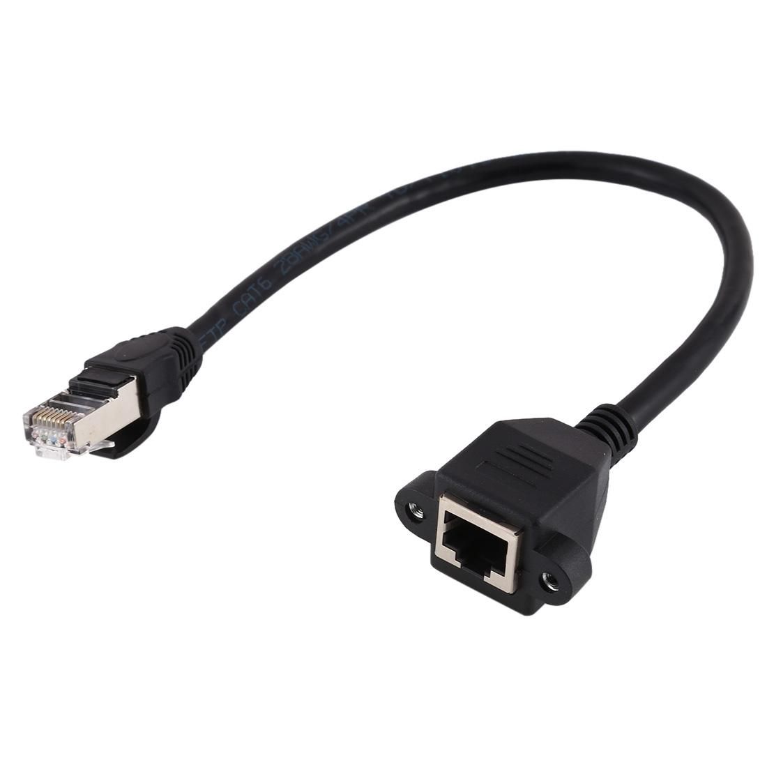 RJ45 Female to Male CAT5E Network Panel Mount Screw Lock Extension Cable, Length: 1m (Black)