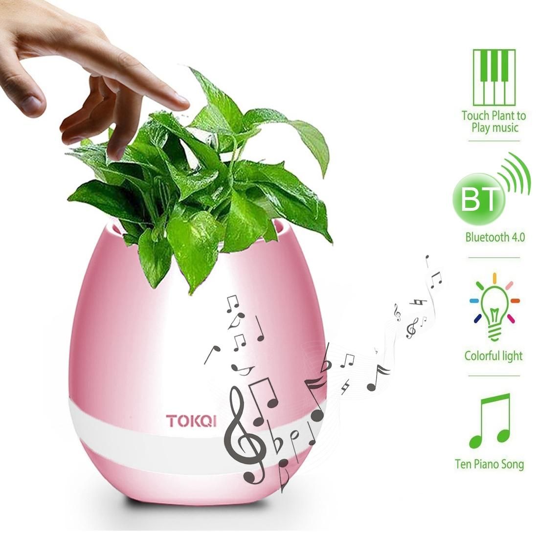 TOKQI K3 Waterproof Egg Shell Smart Bluetooth Music Flower Pot Speaker with Light Touch Plant for Home Office Decoration (Pink)