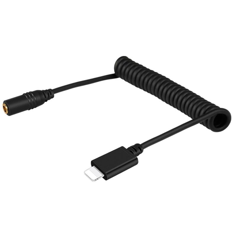 PULUZ 3.5mm TRRS Female to 8 Pin Male Live Microphone Audio Adapter Spring Coiled Cable for iPhone, Cable Stretching to 100cm (Black)
