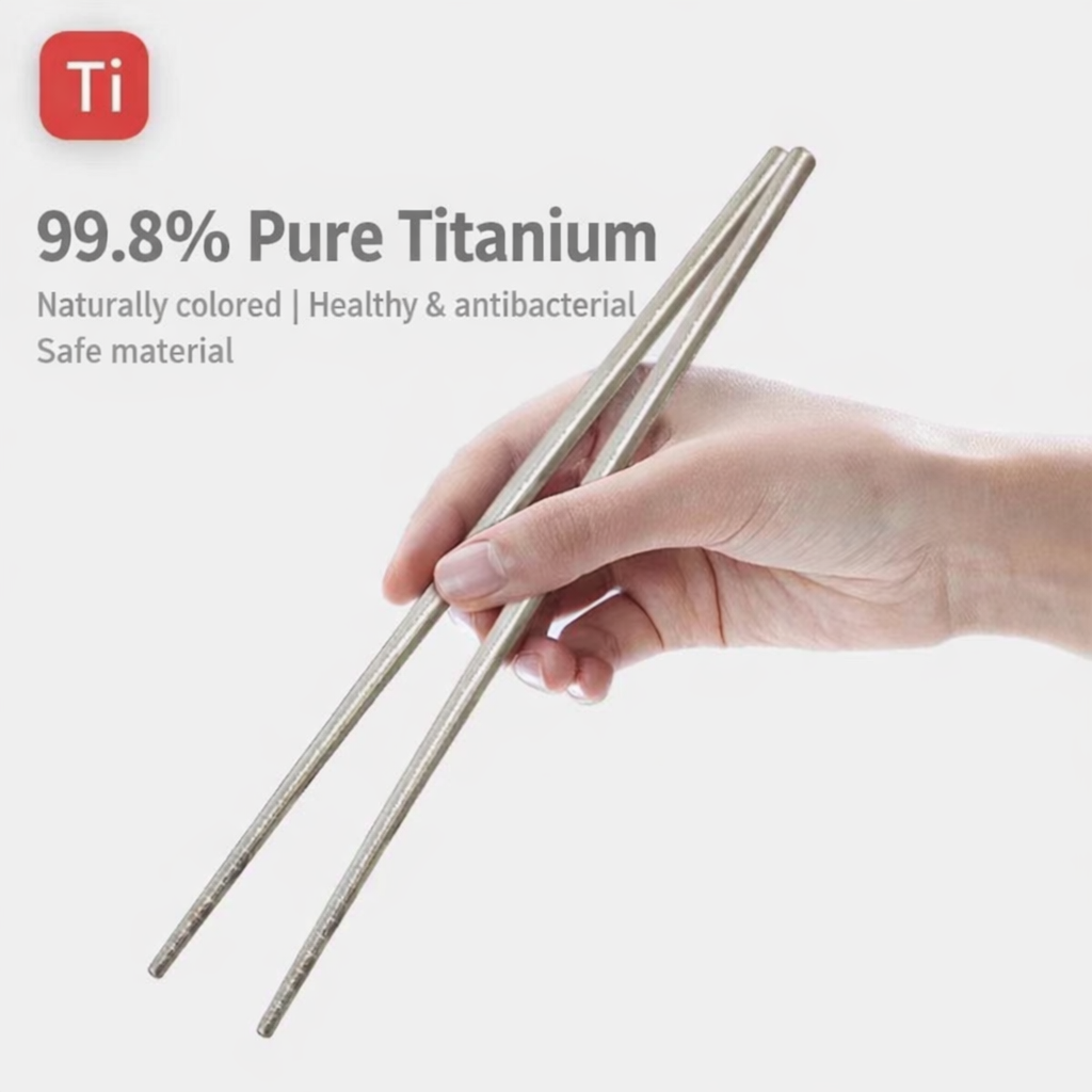1 Pair of Titanium Lightweight Ultra-strong Square Reusable Chopsticks with Carrying Pouch Camping Utensils Outdoor 195mm/230mm