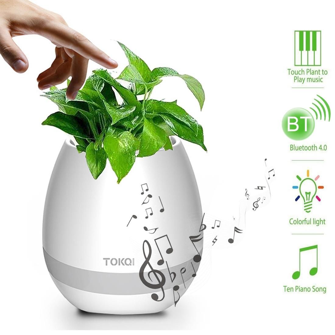 TOKQI K3 Waterproof Egg Shell Smart Bluetooth Music Flower Pot Speaker with Light Touch Plant for Home Office Decoration (White)