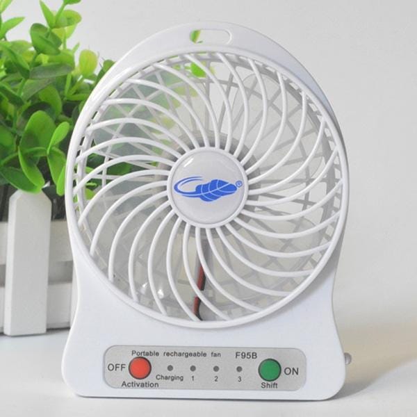 GONGTIAN F95B Portable USB Rechargeable Fans, Three Ranges Speed Wind Adjustment + One Range LED Light Adjustment, Size: 14cm x 10.6cm x 4.2cm (White)