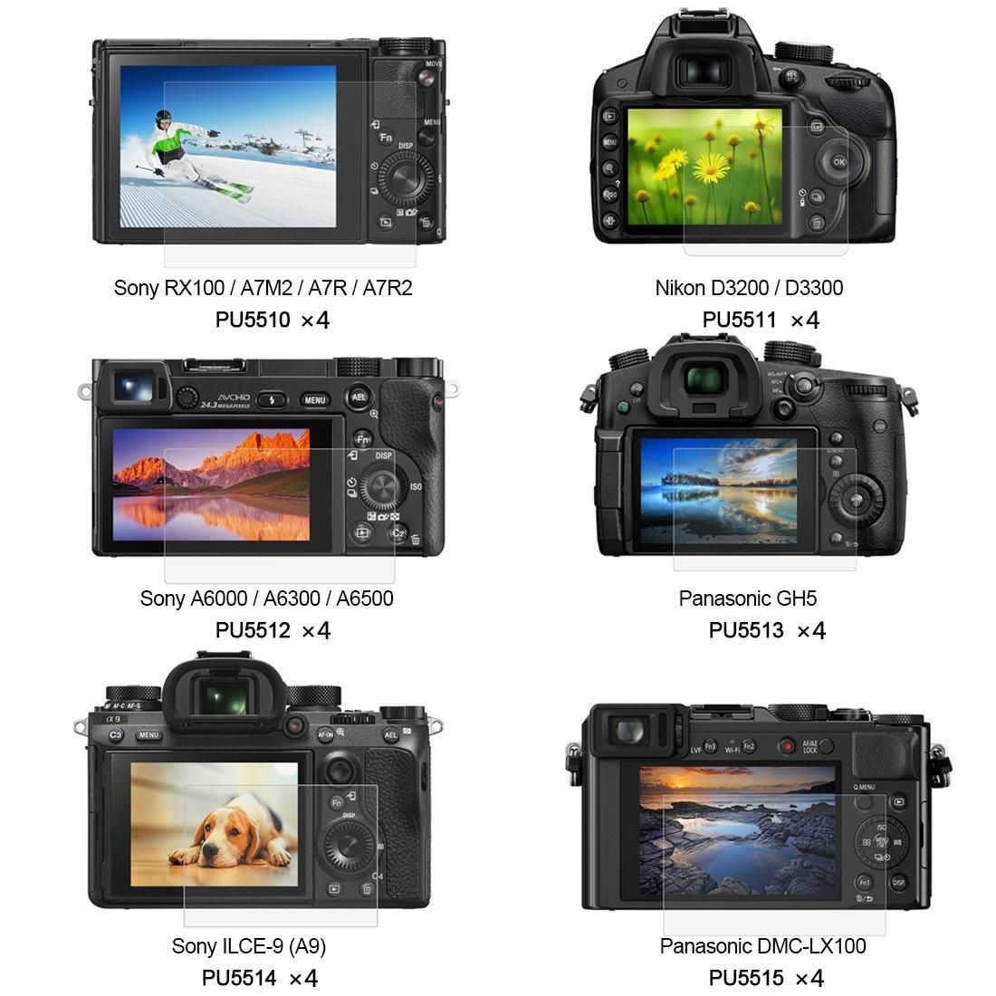 60 PCS PULUZ 2.5D Curved Edge 9H Surface Hardness Tempered Glass Screen Protector Kits for Canon 5D Mark IV / Mark III, Sony RX100 / A7M2 / A7R / A7R2, Nikon D3200 / D3300, Panasonic GH5, DMC-LX100 etc.