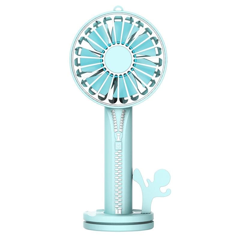 Zipper Fan USB Mini Handheld Fan Portable with Stand Base (Coral Blue)