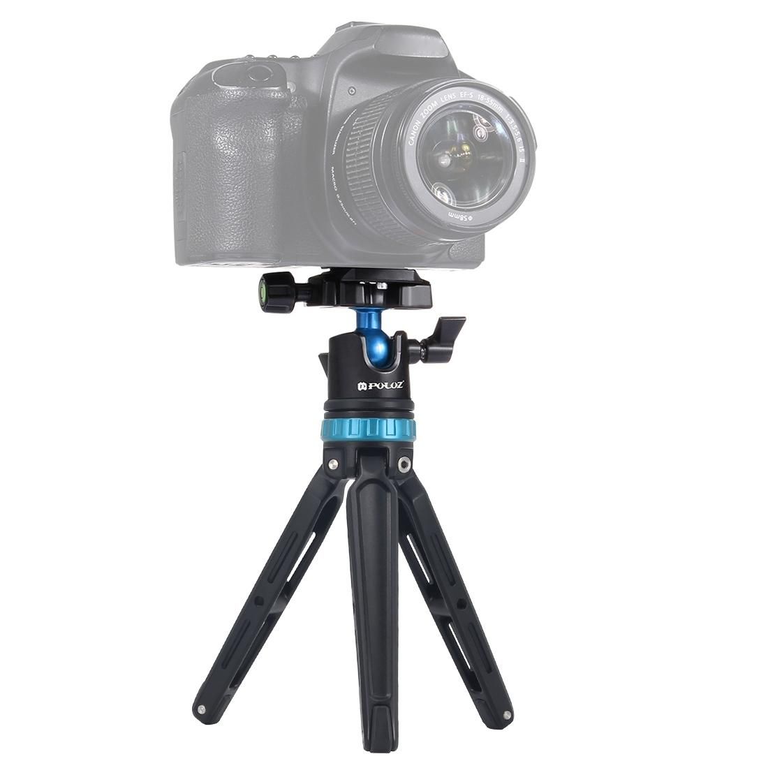 PULUZ Pocket Mini Adjustable Metal Desktop Tripod Mount with 360 Degree Ball Head for DSLR & Digital Cameras, Adjustable Height: 11-20.2cm (Blue)