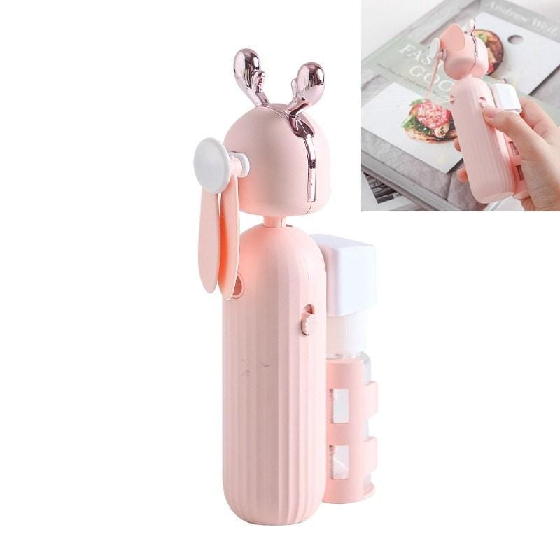 Handheld Spray Disinfection Fan USB Charging Mini Outdoor Replenishment Fan, Style:Deer Ears (Pink)