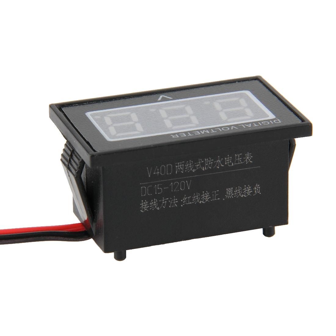 V40D 2 Wires Green Light Display Mini Waterproof IPX4 Digital Voltage Meter, Measure Voltage: DC 15-120V (Style3)