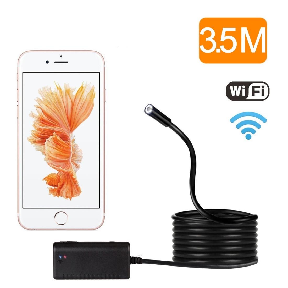 3.5m WiFi Endoscope Snake Tube Inspection Camera with 6 LED for Android & iOS 6 Or Above & Tablet PC, Wireless Distance: About 15m, Lens Diameter: 5.5mm (Black)