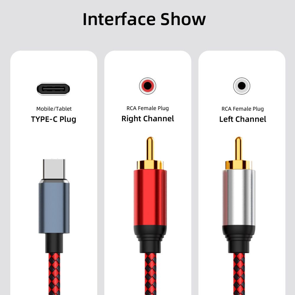 0.5m USB Type-C to 2 RCA Male Audio Cable for Mobile Phone Tablet Connection to Speaker/Amplifier - UNIQKART