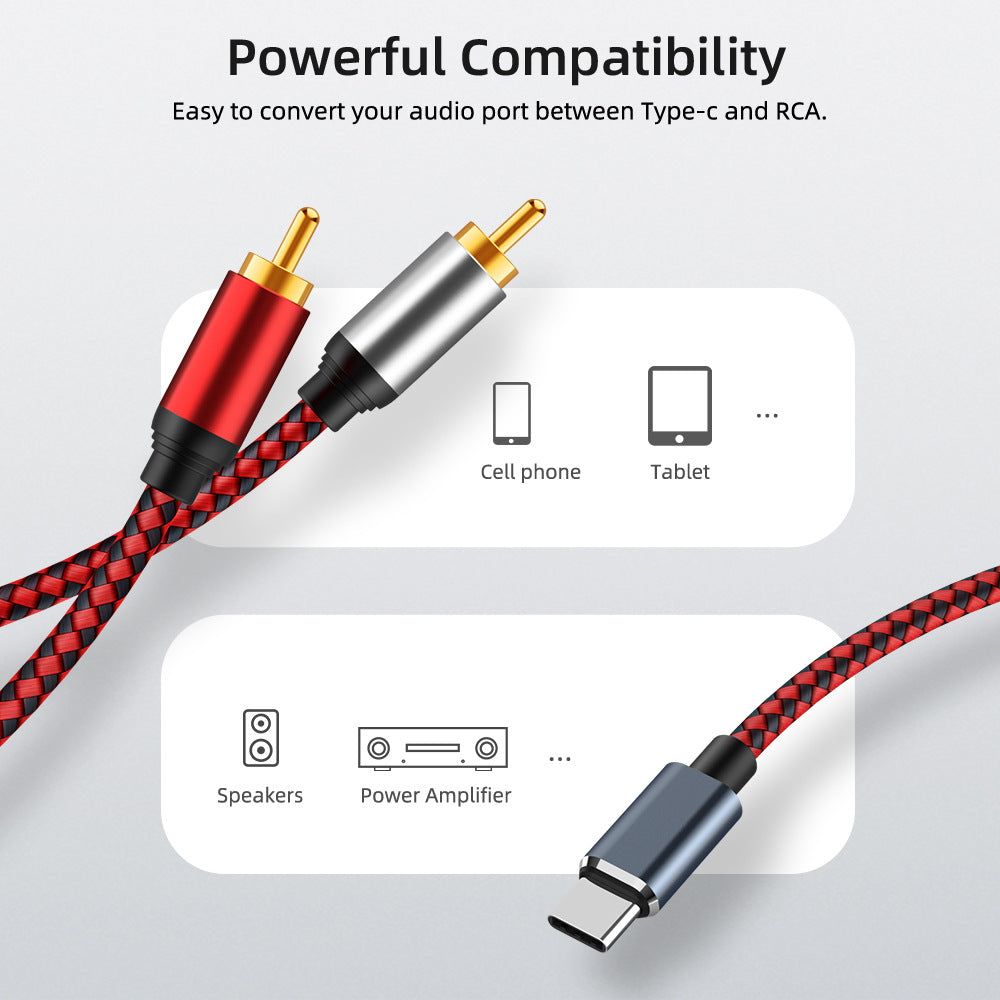 0.5m USB Type-C to 2 RCA Male Audio Cable for Mobile Phone Tablet Connection to Speaker/Amplifier - UNIQKART