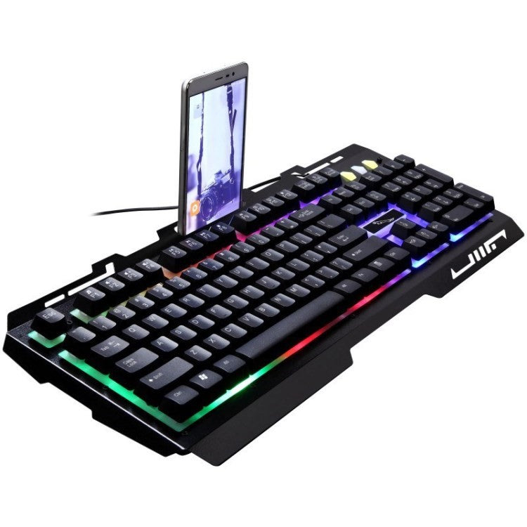 G700 Wired Gaming Keyboard RGB Backlit 104 Keys Keyboard with Phone Holder (Chinese Packaging) - Black