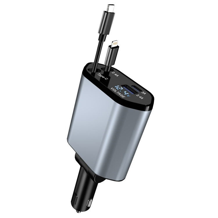 USB+Type-C Dual Port Fast Charging Cigarette Lighter Car Charger with Retractable Cable - Ip+Type-C