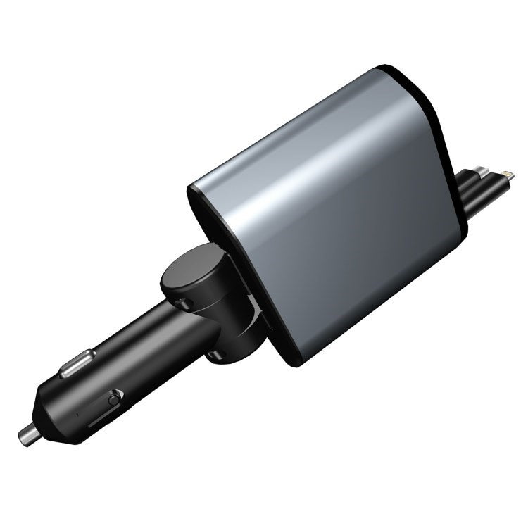 USB+Type-C Dual Port Fast Charging Cigarette Lighter Car Charger with Retractable Cable - Ip+Type-C
