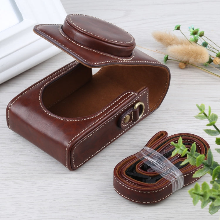 Uniqkart for Ricoh GR / GR II / GR III / GR IIIx Camera Bag Vintage PU Leather Digital Camera Protective Cover with Shoulder Strap - Coffee