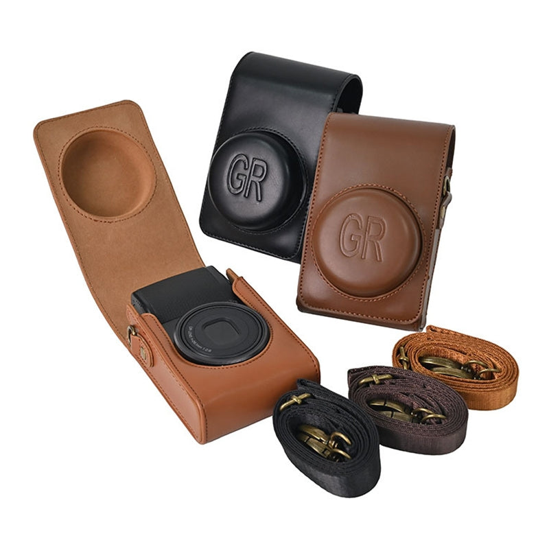 Uniqkart for Ricoh GR / GR II / GR III / GR IIIx Camera Bag Vintage PU Leather Digital Camera Protective Cover with Shoulder Strap - Black