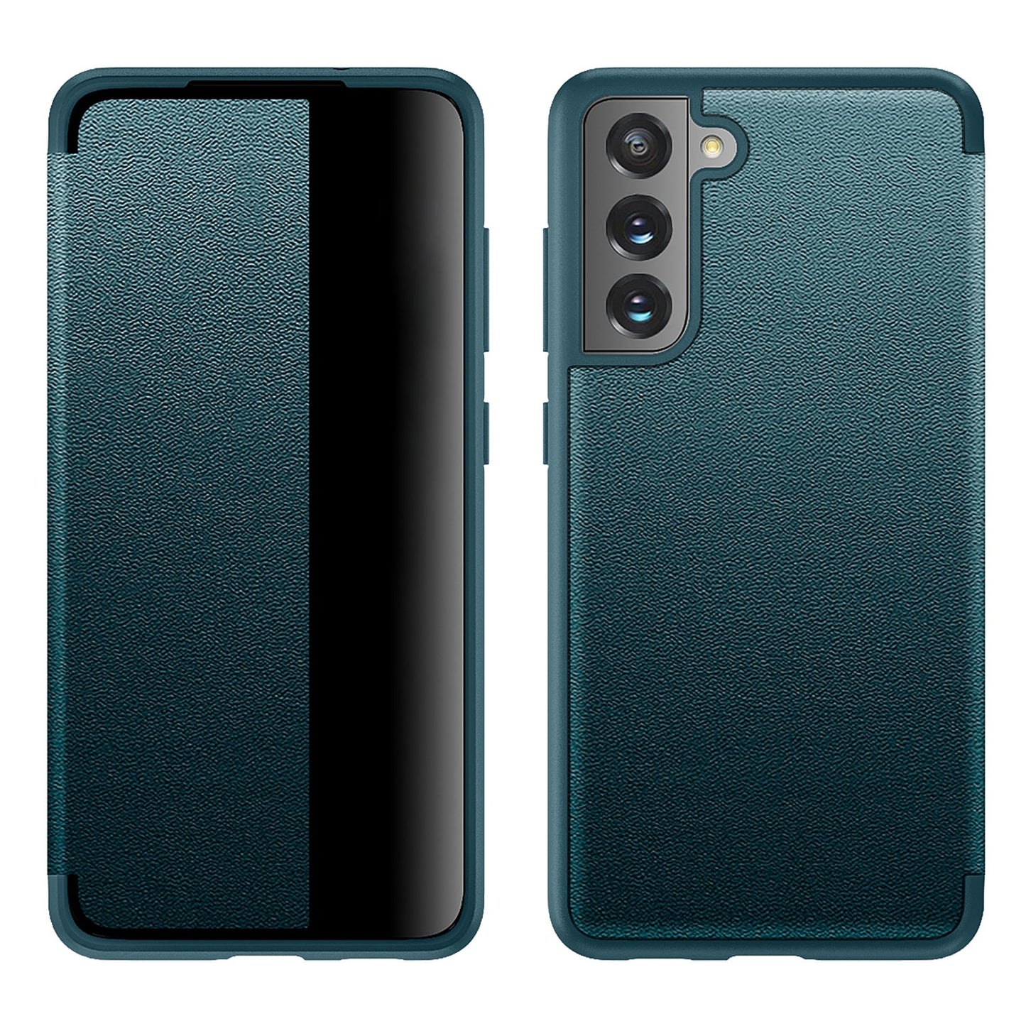 For Samsung Galaxy S21 FE Shockproof Horizontal Flip Plain Leather Phone Case(Green)