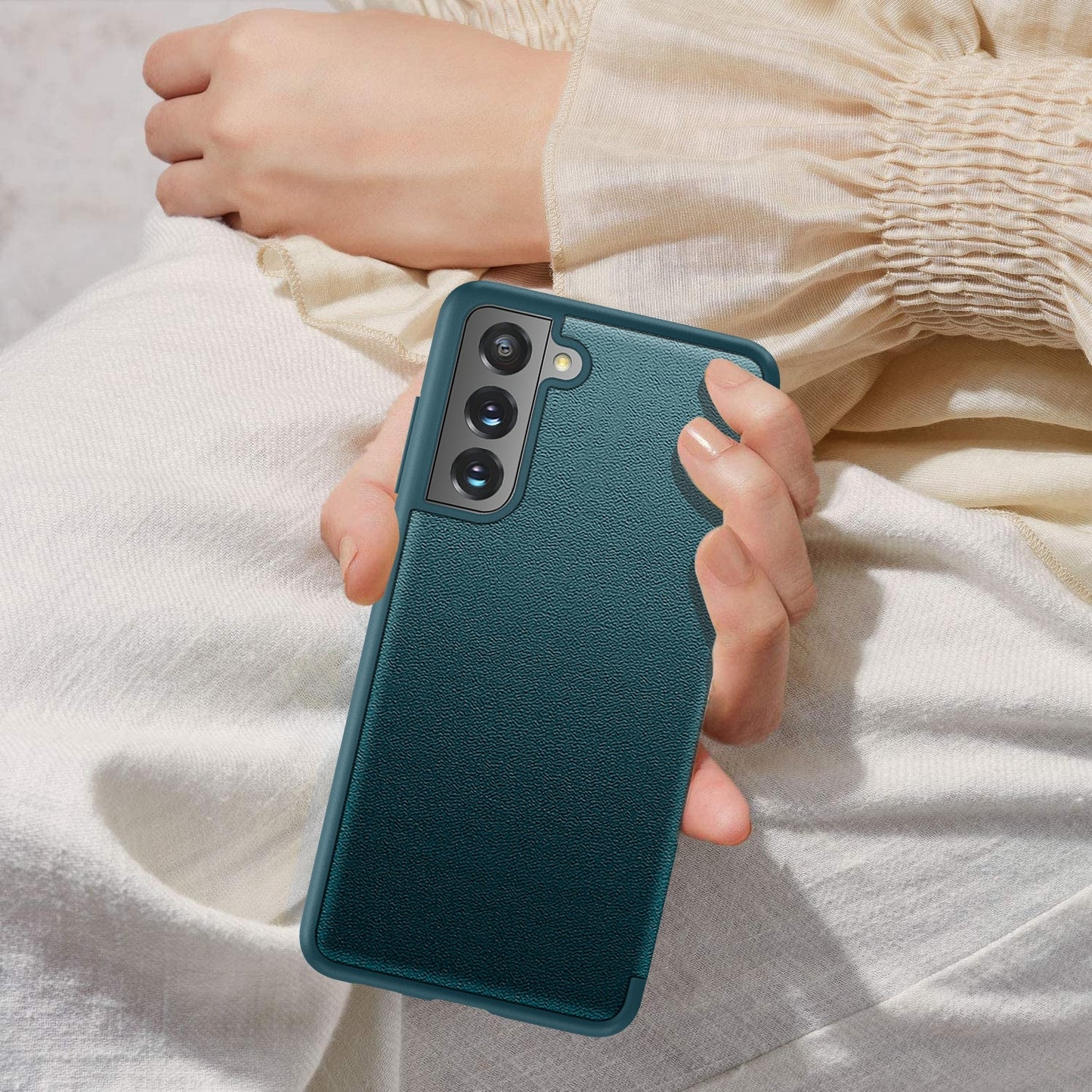 For Samsung Galaxy S21 FE Shockproof Horizontal Flip Plain Leather Phone Case(Green)