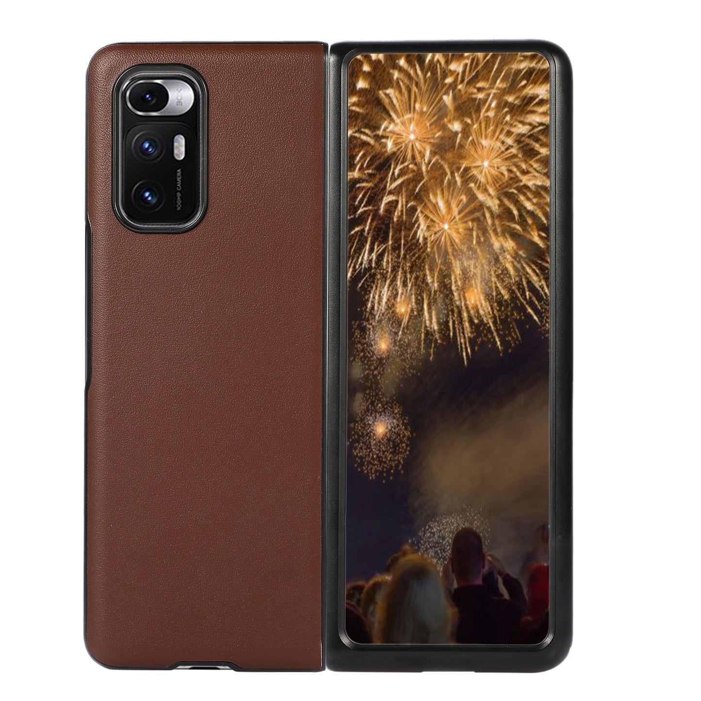 For Xiaomi Mi Mix Fold Genuine Leather Lambskin Texture Folding Protective Case(Brown)