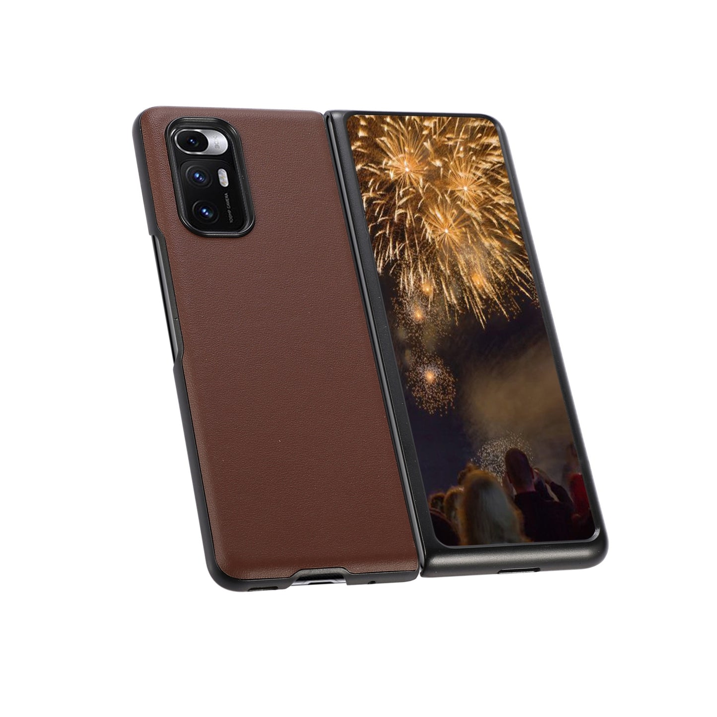 For Xiaomi Mi Mix Fold Genuine Leather Lambskin Texture Folding Protective Case(Brown)