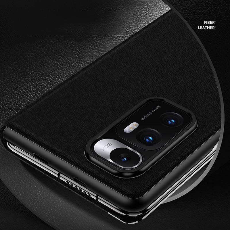 For Xiaomi Mi Mix Fold Matte First Layer Cowhide Folding Leather Case(Black)