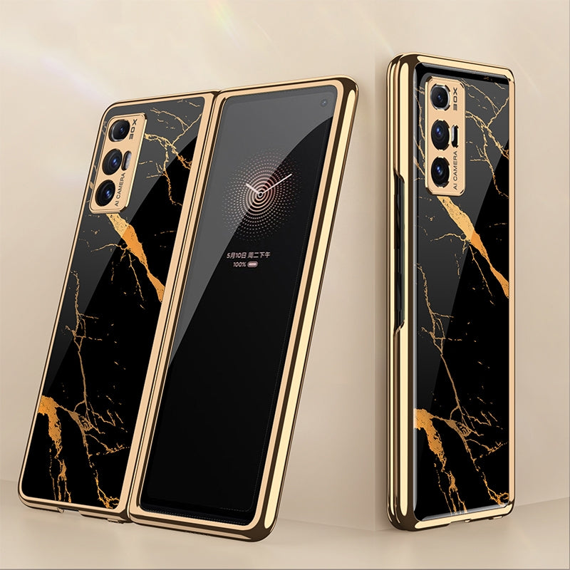 For Xiaomi Mi Mix Fold GKK Electroplating Painted Glass Phone Case(Gold Line Black)