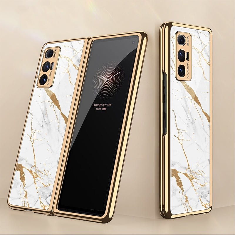 For Xiaomi Mi Mix Fold GKK Electroplating Painted Glass Phone Case(Gold Line White)