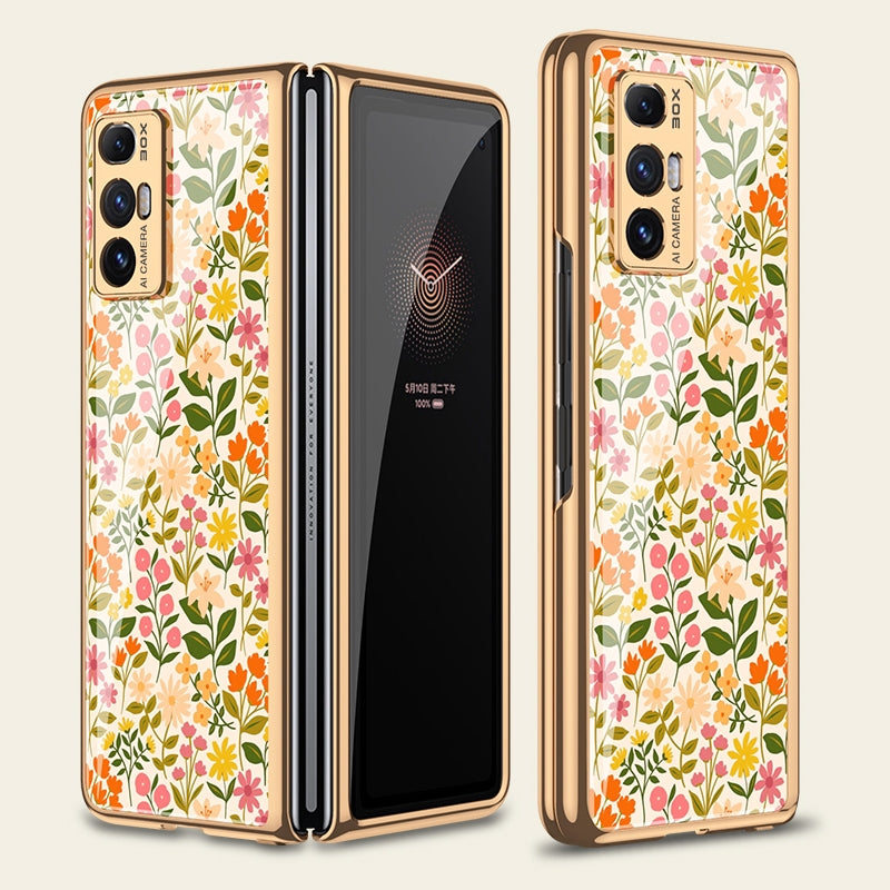 For Xiaomi Mi Mix Fold GKK Floral Pattern Electroplating Painted Glass Case(Floral 02)