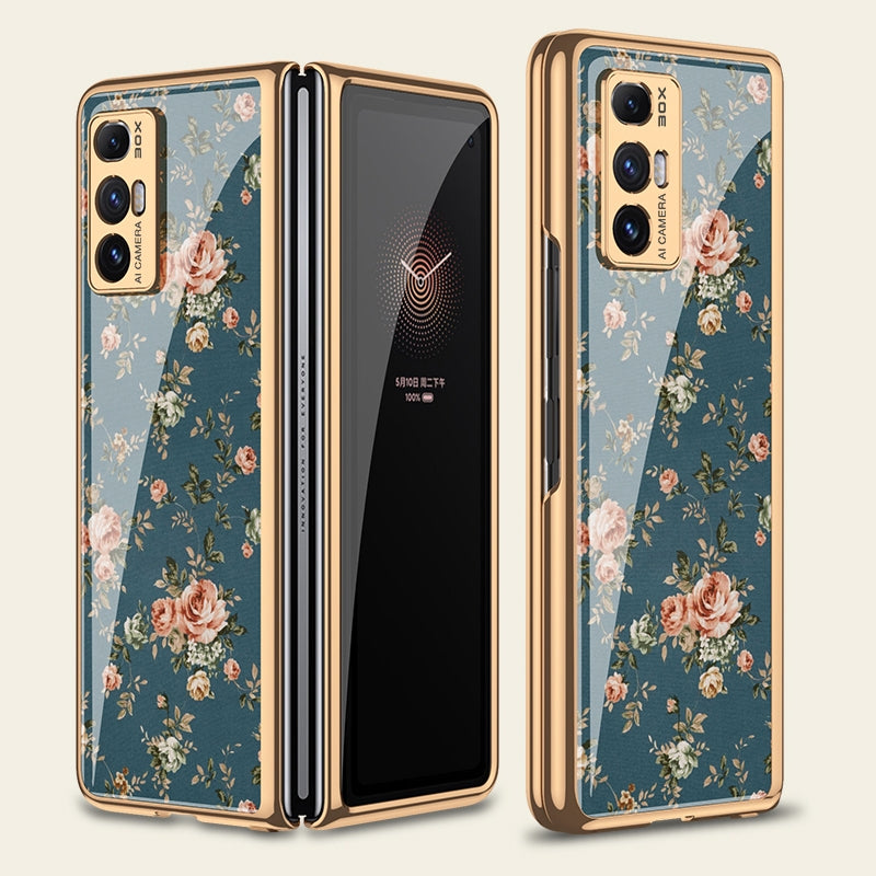 For Xiaomi Mi Mix Fold GKK Floral Pattern Electroplating Painted Glass Case(Floral 04)