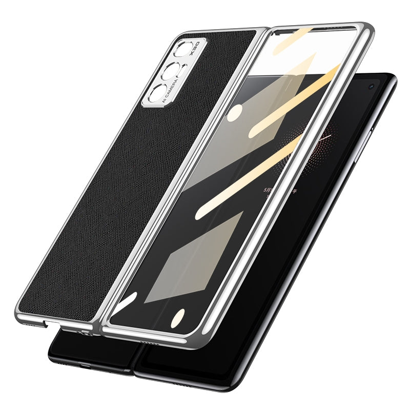 For Xiaomi Mi Mix Fold GKK Foldable Plating Leather + Glass Full Coverage Case(Cross Pattern Black)