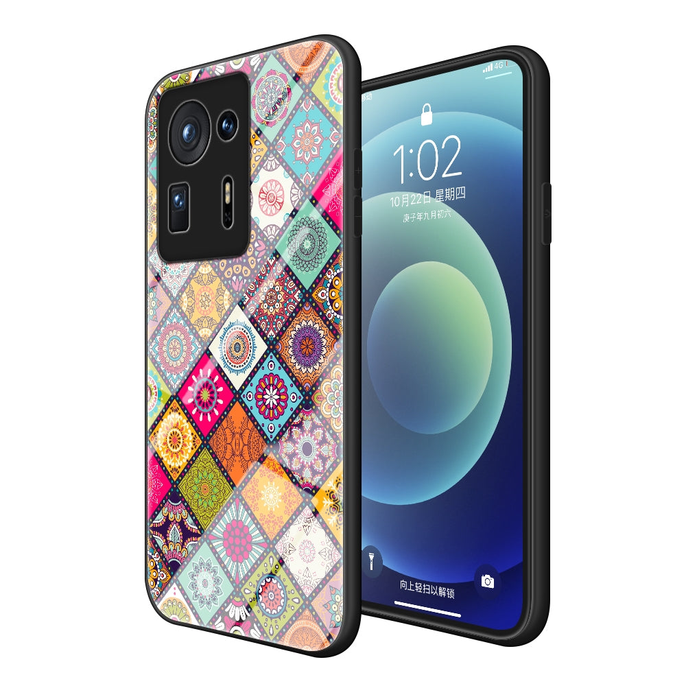 For Xiaomi Mi Mix 4 Painted Ethnic Pattern Tempered Glass TPU Shockproof Case with Folding Magnetic Holder & Neck Strap(Colorful)