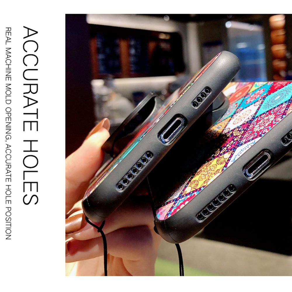 For Xiaomi Mi Mix 4 Painted Ethnic Pattern Tempered Glass TPU Shockproof Case with Folding Magnetic Holder & Neck Strap(Colorful)