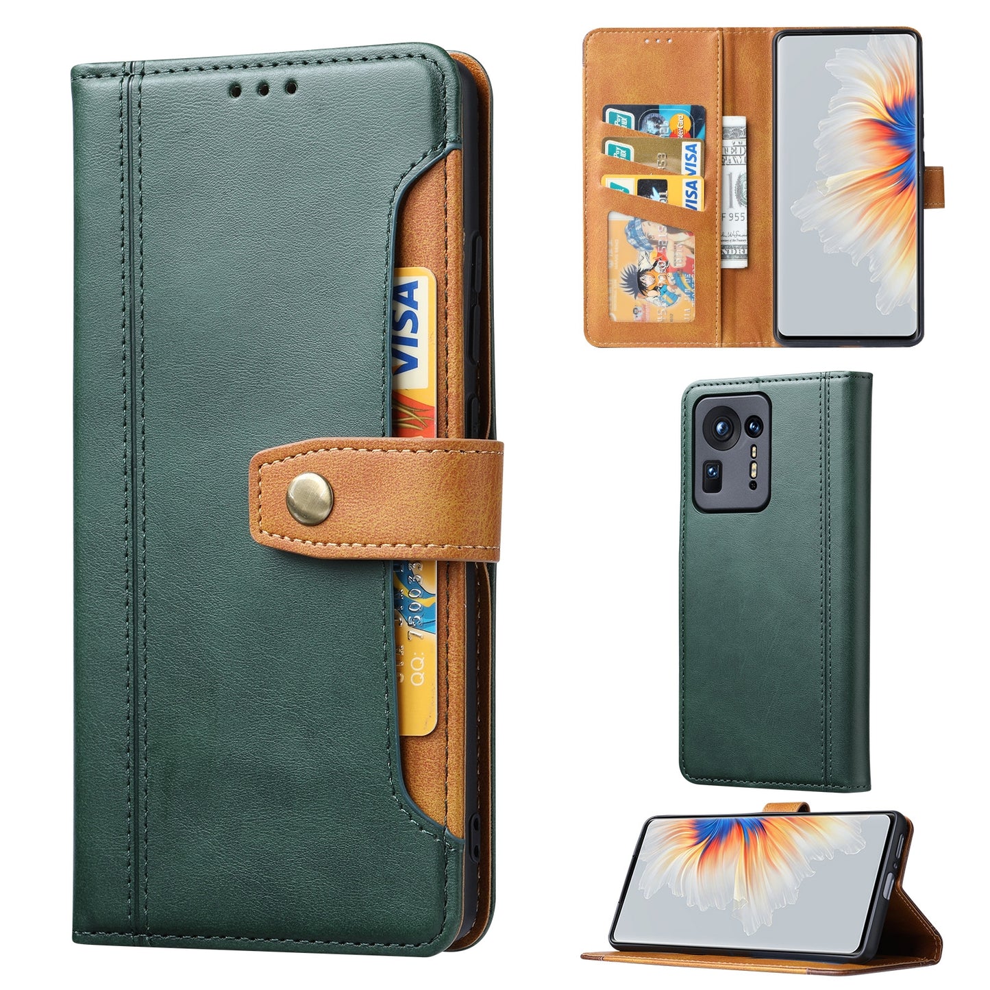For Xiaomi Mi Mix 4 Calf Texture Double Fold Clasp Horizontal Flip Leather Case with Photo Frame & Holder & Card Slots & Wallet(Green)