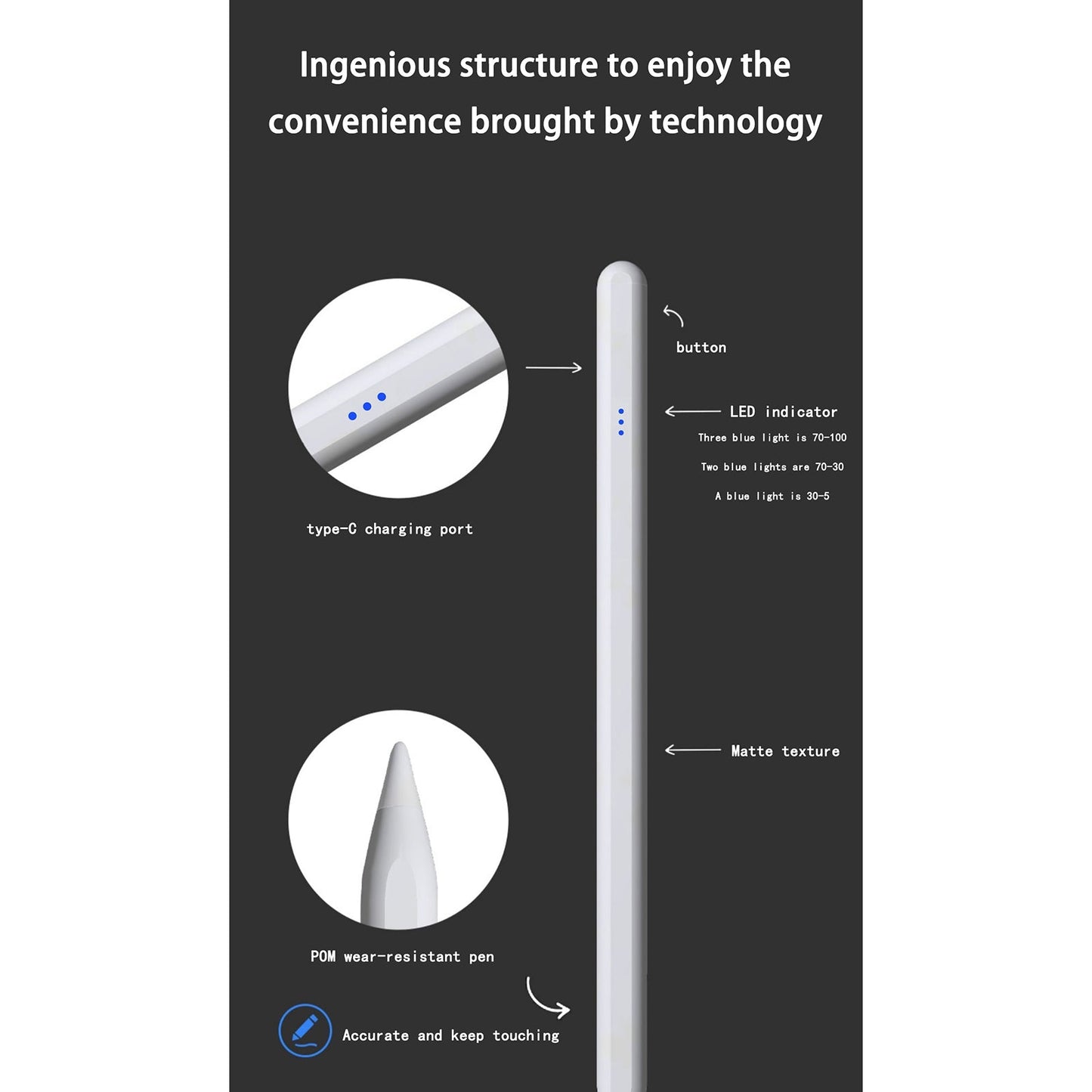 JT17 Universal Active Capacitive Pen for Mobile Phones and Tablets(White)