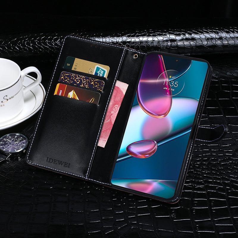 For Motorola Edge 30 Pro idewei Crocodile Texture Leather Phone Case(Black)