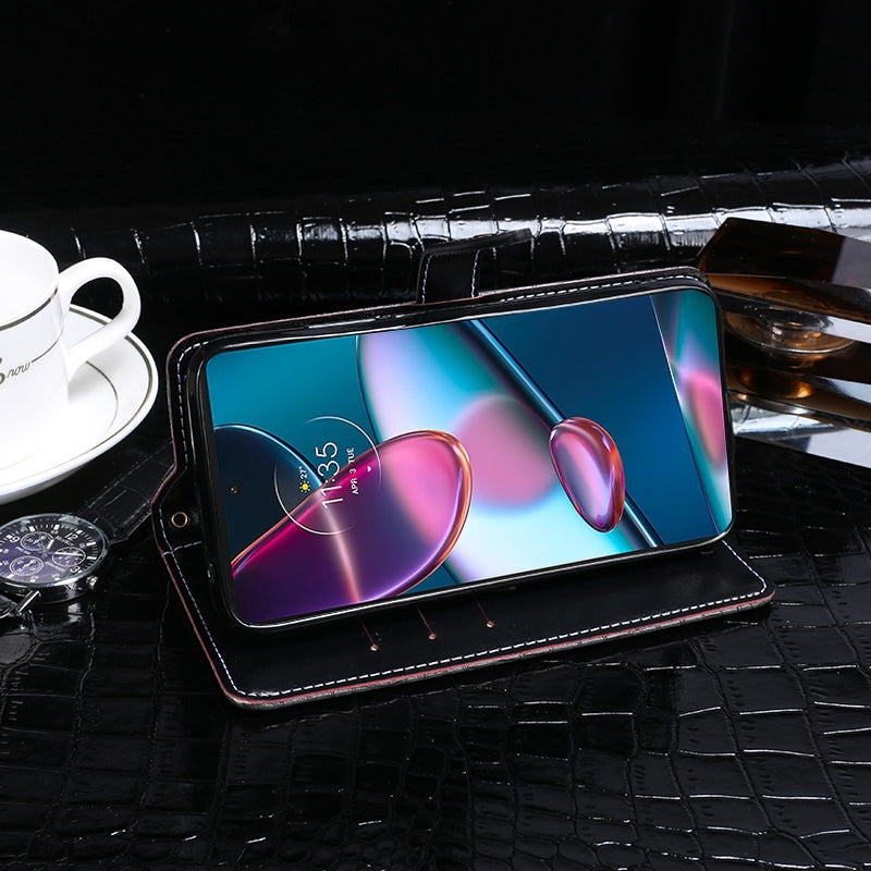 For Motorola Edge 30 Pro idewei Crocodile Texture Leather Phone Case(Black)